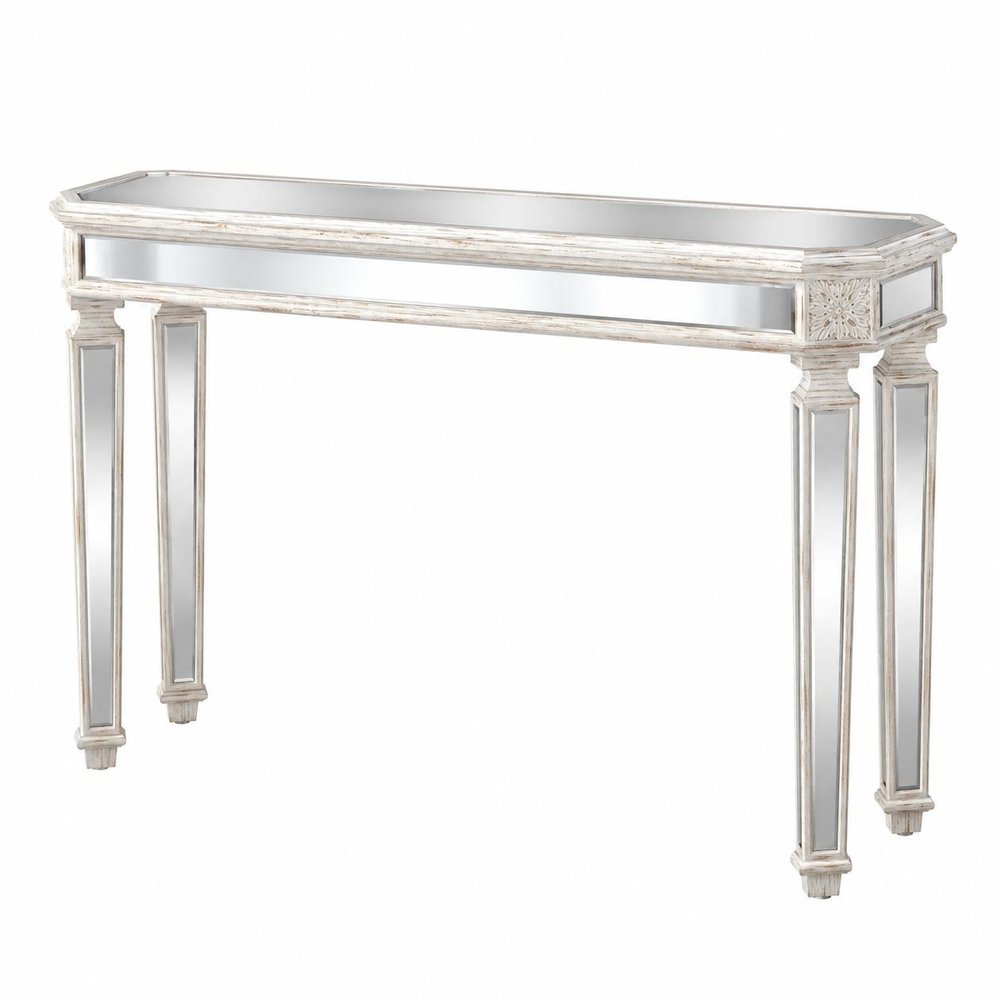 48" Silver Glass And Solid Wood Pedestal Console Table — view 6