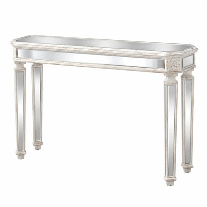 48" Silver Glass And Solid Wood Pedestal Console Table