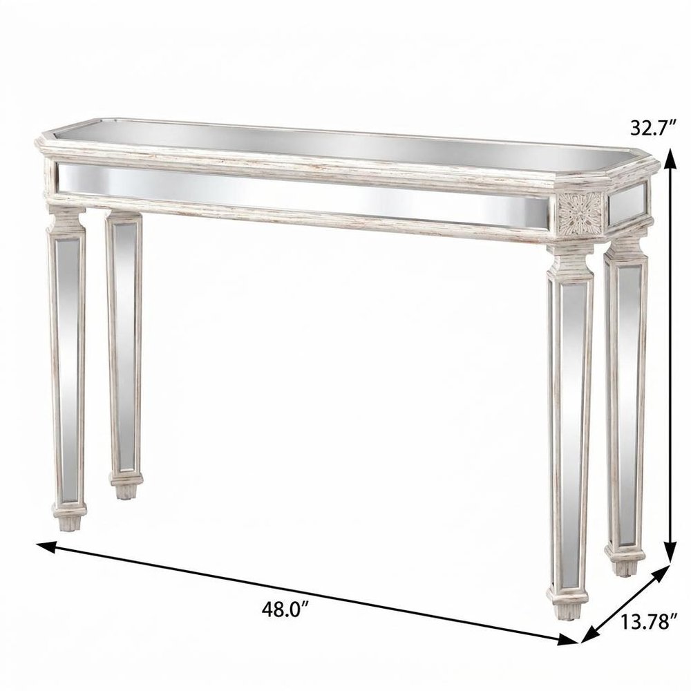 48" Silver Glass And Solid Wood Pedestal Console Table — view 7