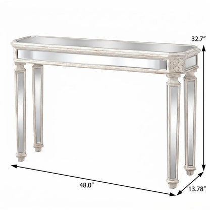 48" Silver Glass And Solid Wood Pedestal Console Table