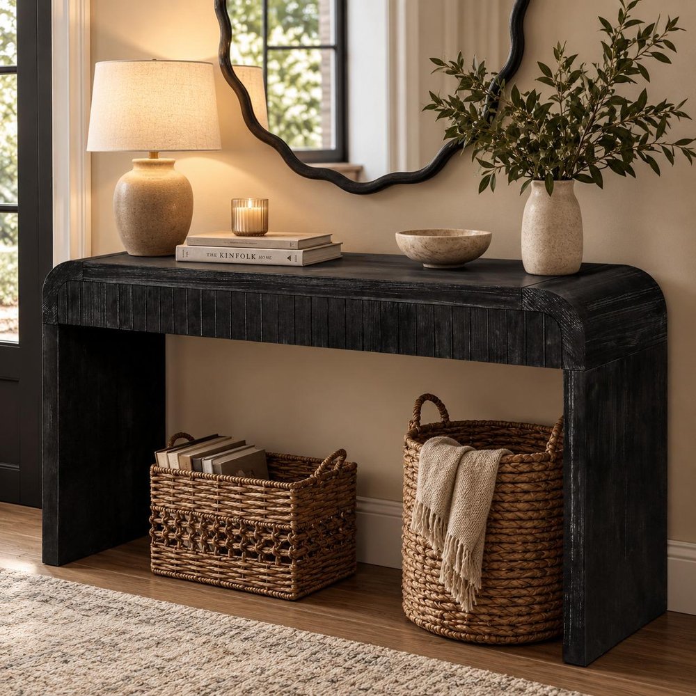 59" Natural Distressed Wood Pedestal Console Table With Two Drawers HomeRoots