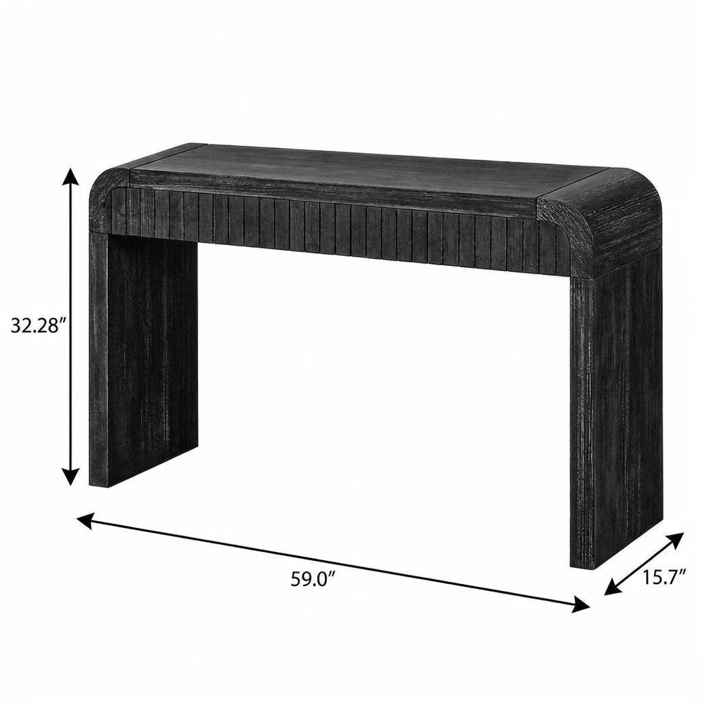 59" Natural Distressed Wood Pedestal Console Table With Two Drawers — view 8