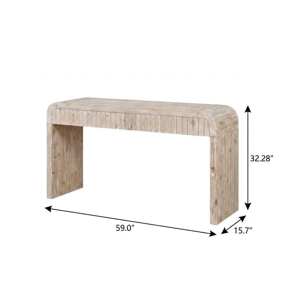 59" Natural Distressed Wood Pedestal Console Table With Two Drawers — view 12