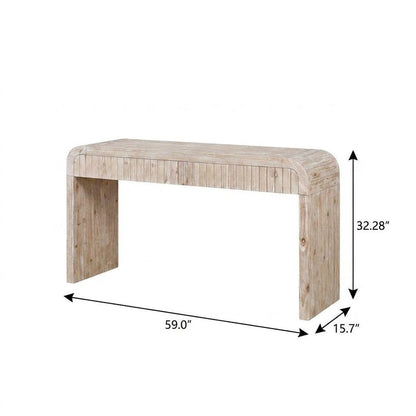 59" Natural Distressed Wood Pedestal Console Table With Two Drawers HomeRoots