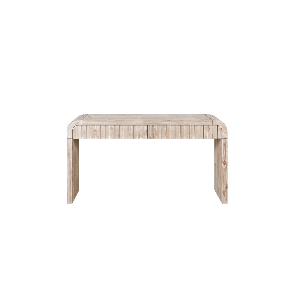 59" Natural Distressed Wood Pedestal Console Table With Two Drawers