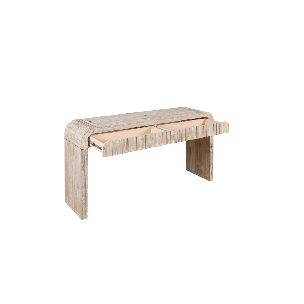 59" Natural Distressed Wood Pedestal Console Table With Two Drawers HomeRoots