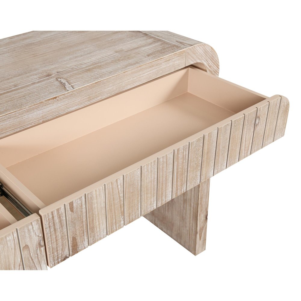 59" Natural Distressed Wood Pedestal Console Table With Two Drawers