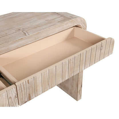 59" Natural Distressed Wood Pedestal Console Table With Two Drawers