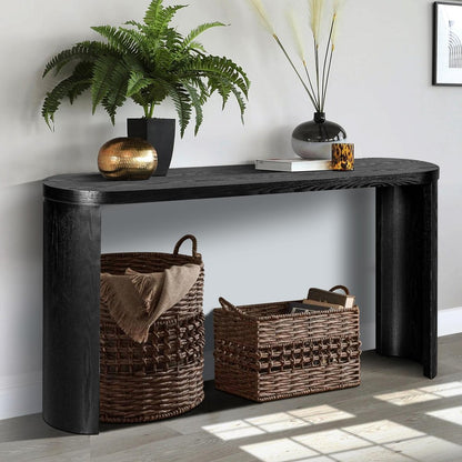 60" Black Wood Oval Pedestal Console Table