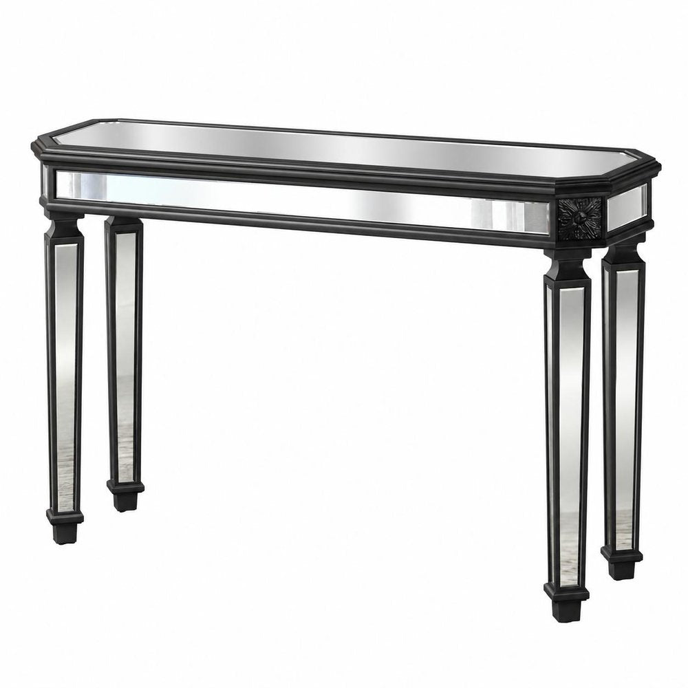 48" Silver Glass And Solid Wood Pedestal Console Table — view 9