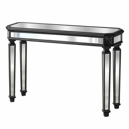 48" Silver Glass And Solid Wood Pedestal Console Table