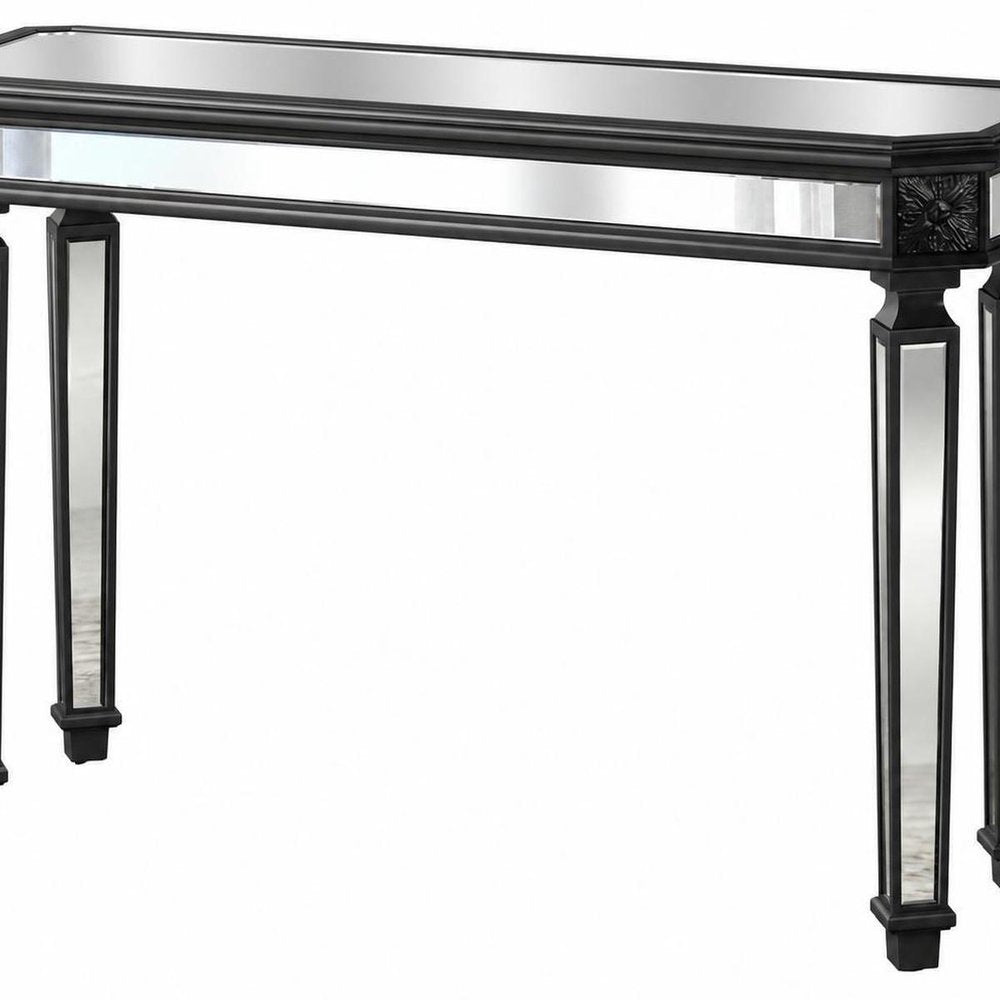 48" Silver Glass And Solid Wood Pedestal Console Table — view 10
