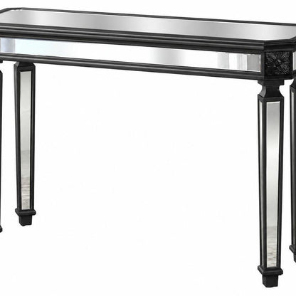 48" Silver Glass And Solid Wood Pedestal Console Table