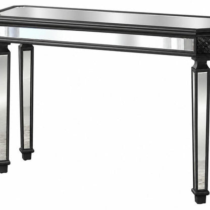 48" Silver And Black Glass Faux Crystals And Solid Wood Pedestal Console Table HomeRoots