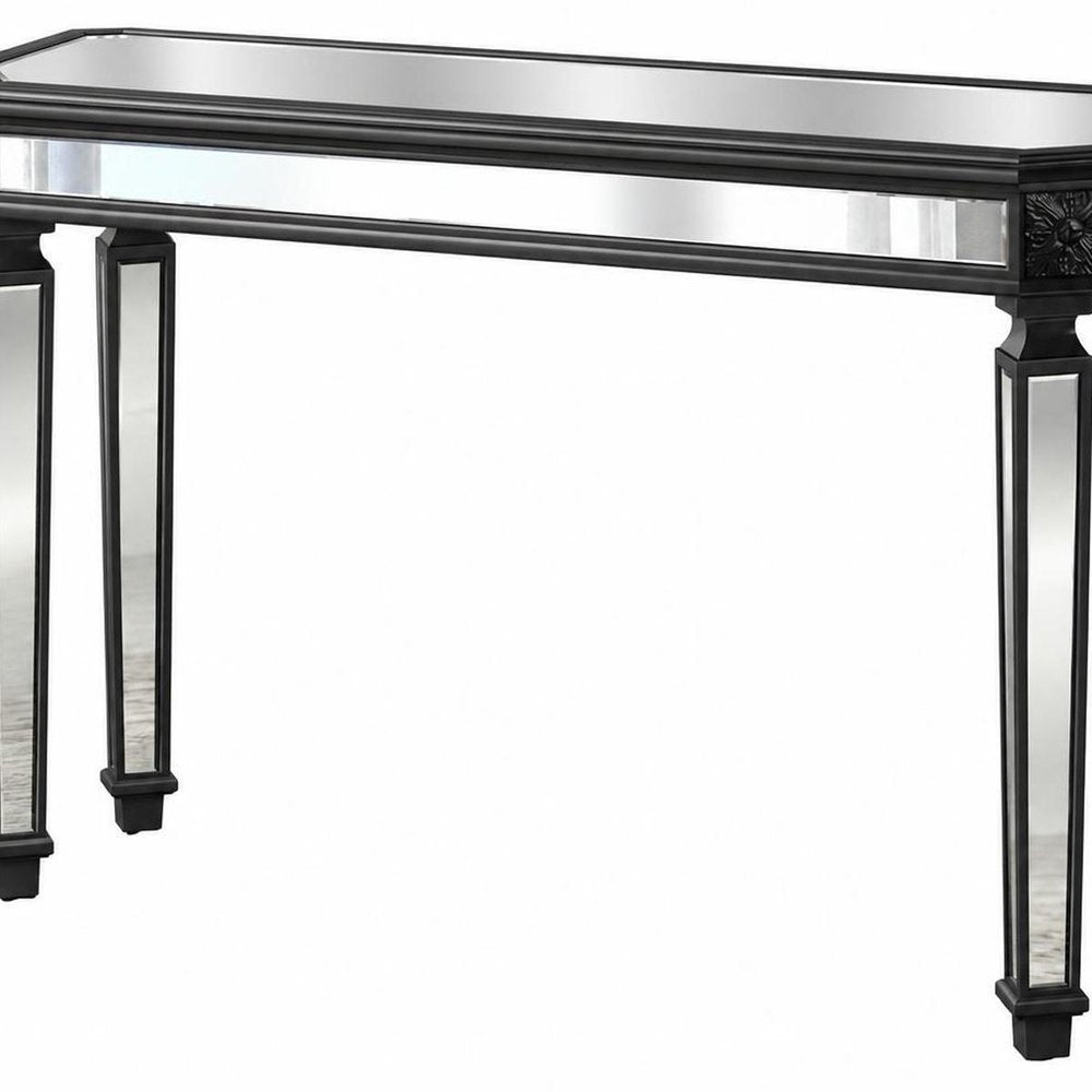 48" Silver Glass And Solid Wood Pedestal Console Table