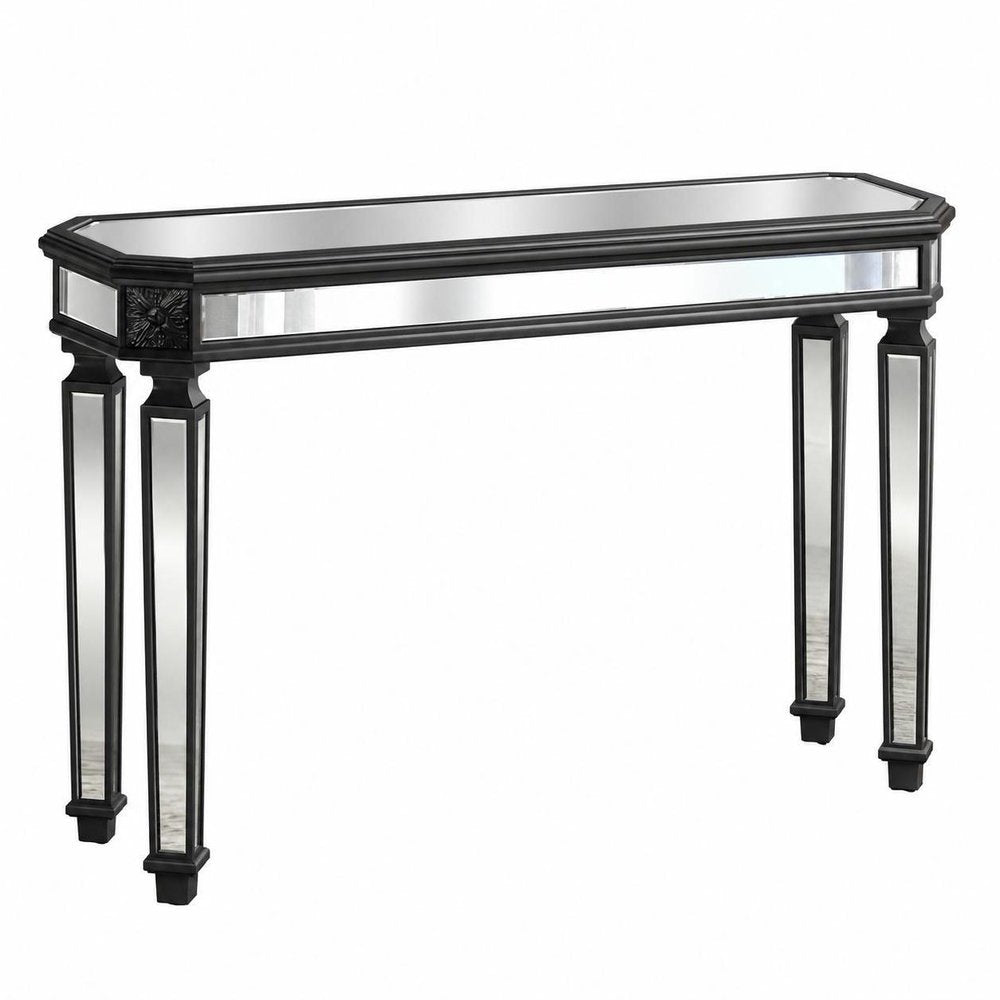 48" Silver Glass And Solid Wood Pedestal Console Table
