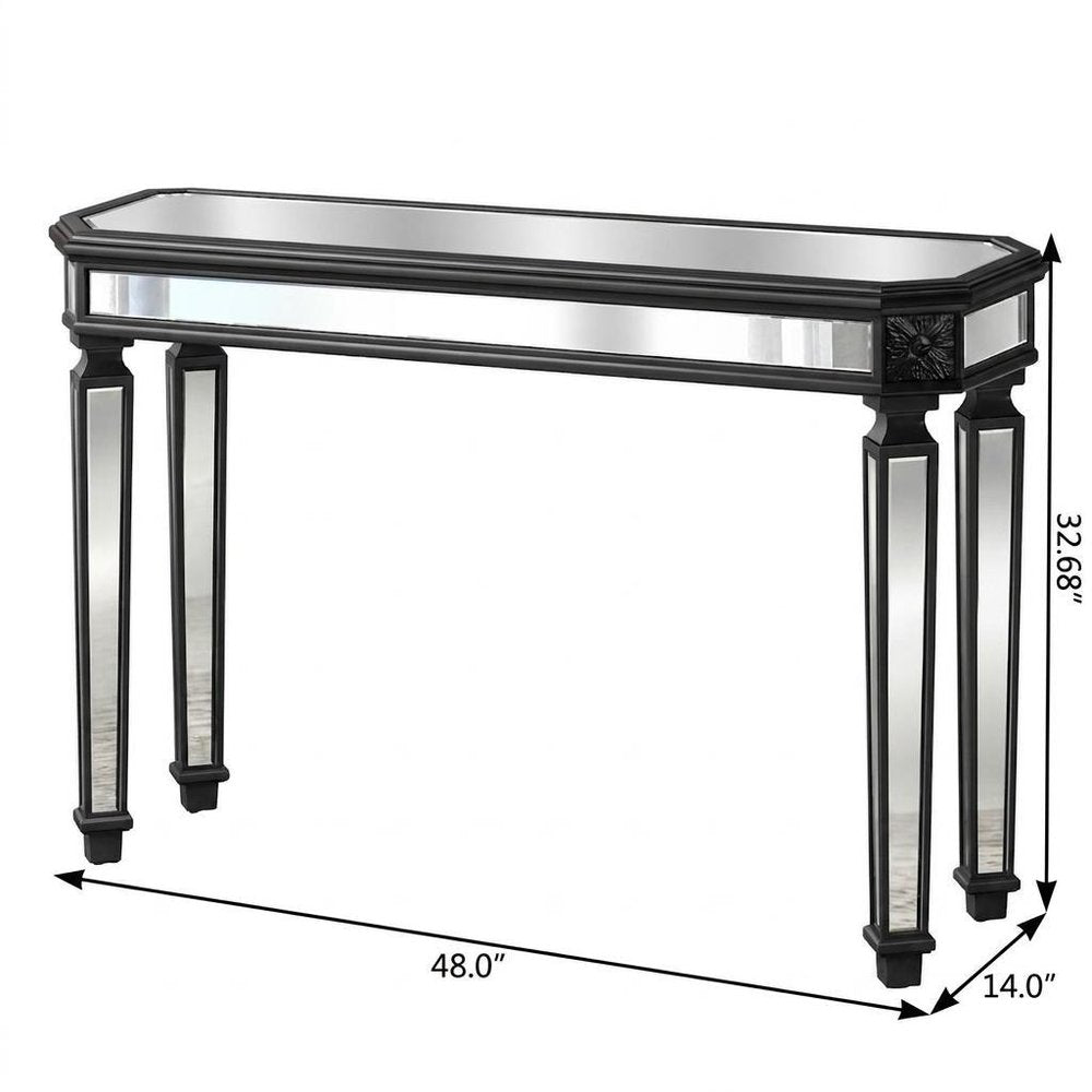 48" Silver Glass And Solid Wood Pedestal Console Table — view 13