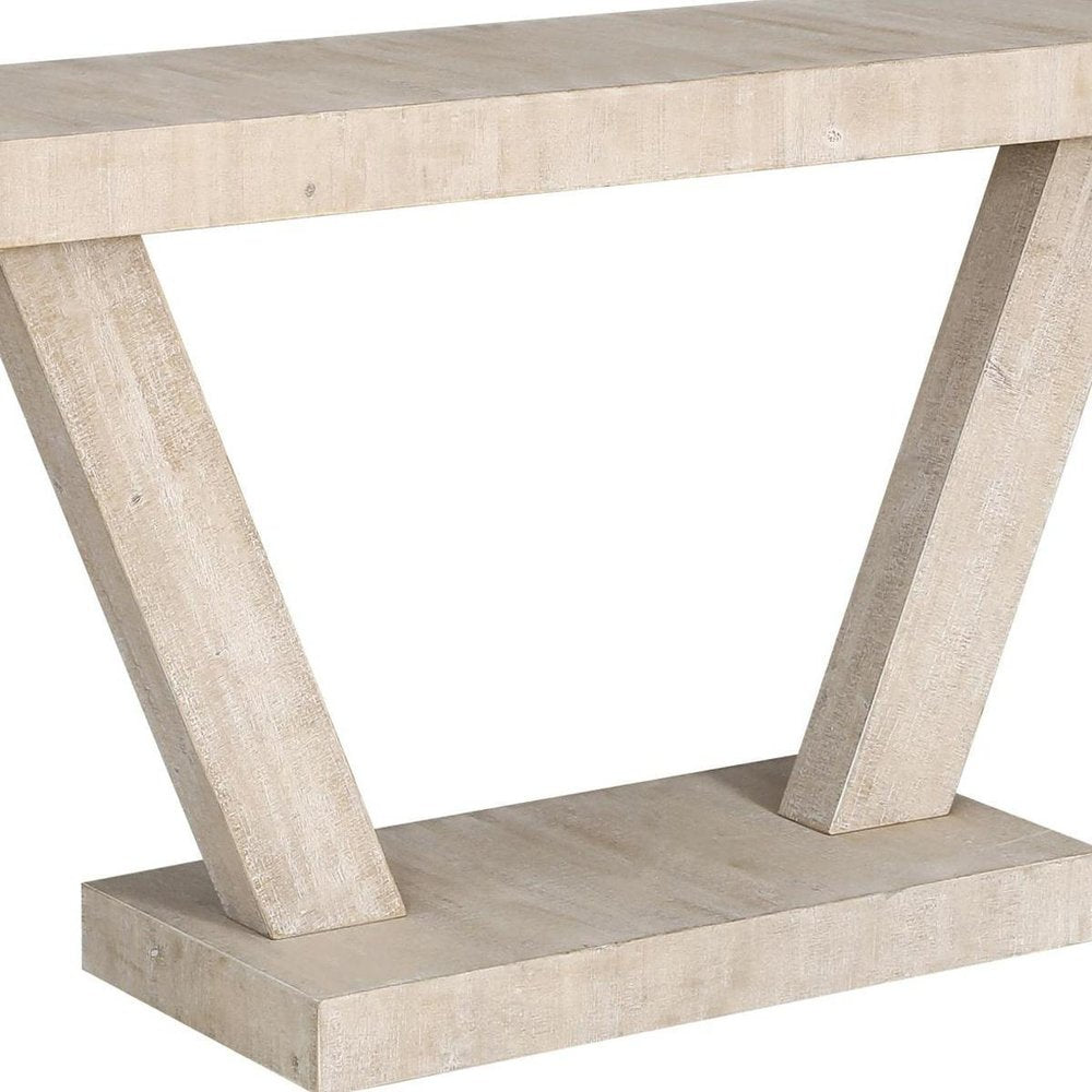 60" Natural Wood Distressed Pedestal Console Table