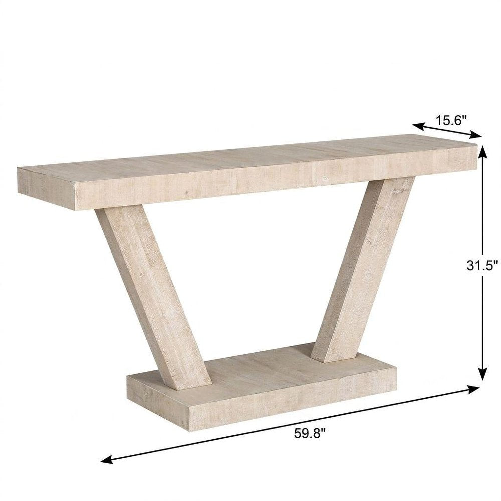 60" Natural Wood Distressed Pedestal Console Table — view 5