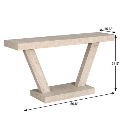 60" Natural Wood Distressed Pedestal Console Table