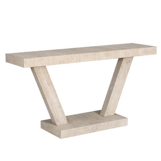 60" Natural Wood Distressed Pedestal Console Table