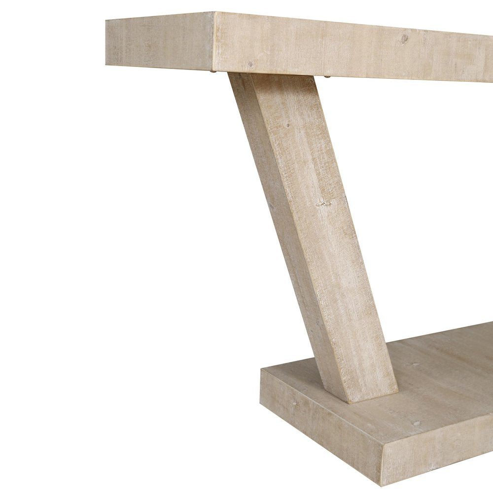 60" Natural Wood Distressed Pedestal Console Table — view 2