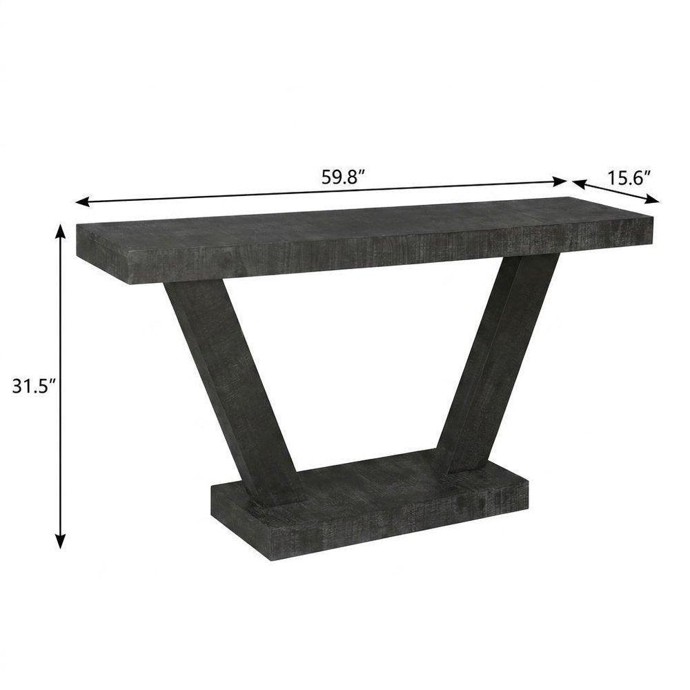 60" Black Wood Distressed Pedestal Console Table — view 9