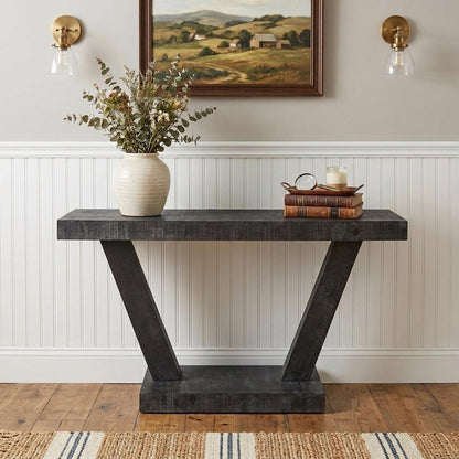 60" Natural Wood Distressed Pedestal Console Table