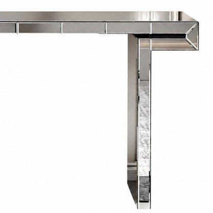 60" Silver Glass And Solid Wood Pedestal Console Table