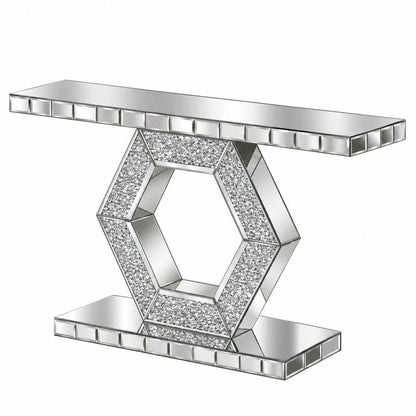 55" Silver Wood Glass And Solid Wood Pedestal Console Table HomeRoots