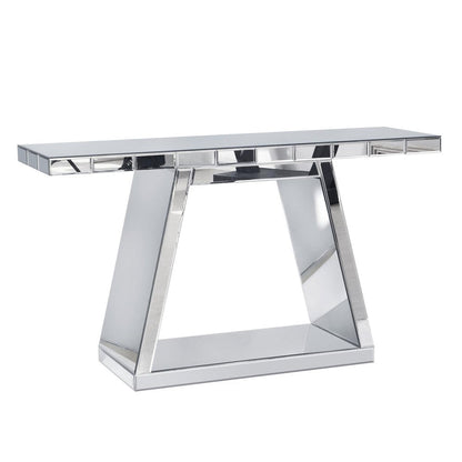 56" Silver Mirrored Glass Geometric Pedestal Console Table HomeRoots