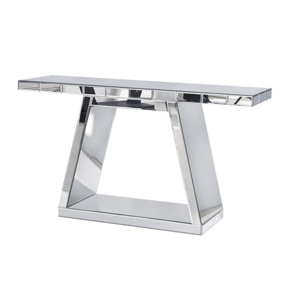 56" Silver Mirrored Glass Geometric Pedestal Console Table HomeRoots