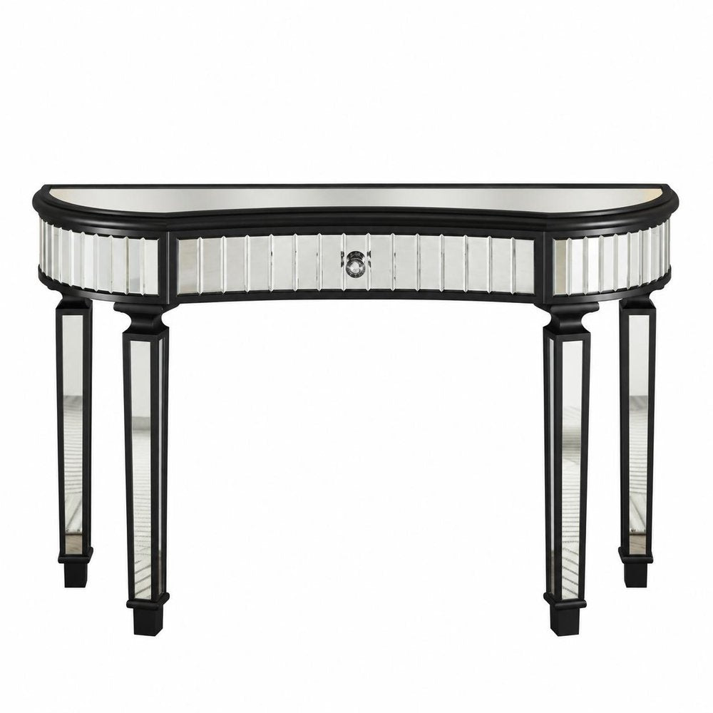 47" Gold And Silver Mirrored Glass And Solid Wood Half Moon Console Table With Drawer HomeRoots
