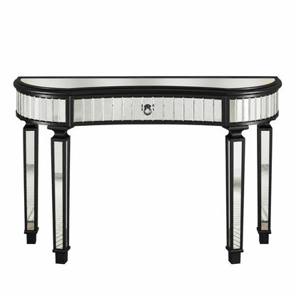 47" Gold And Silver Mirrored Glass And Solid Wood Half Moon Console Table With Drawer HomeRoots