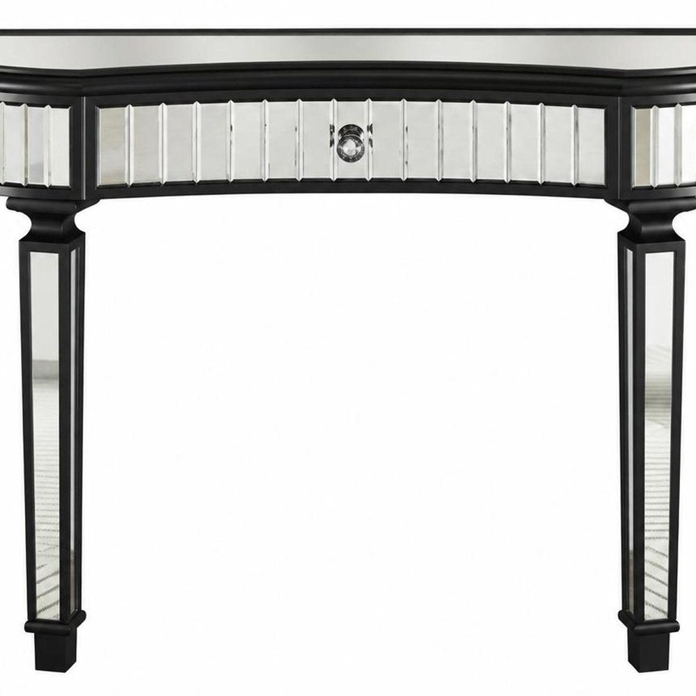 47" Gold And Silver Mirrored Glass And Solid Wood Half Moon Console Table With Drawer HomeRoots