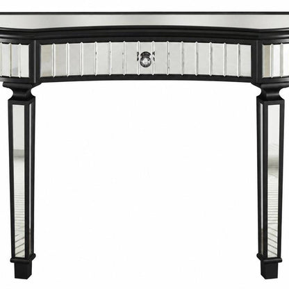 47" Gold And Silver Mirrored Glass And Solid Wood Half Moon Console Table With Drawer HomeRoots