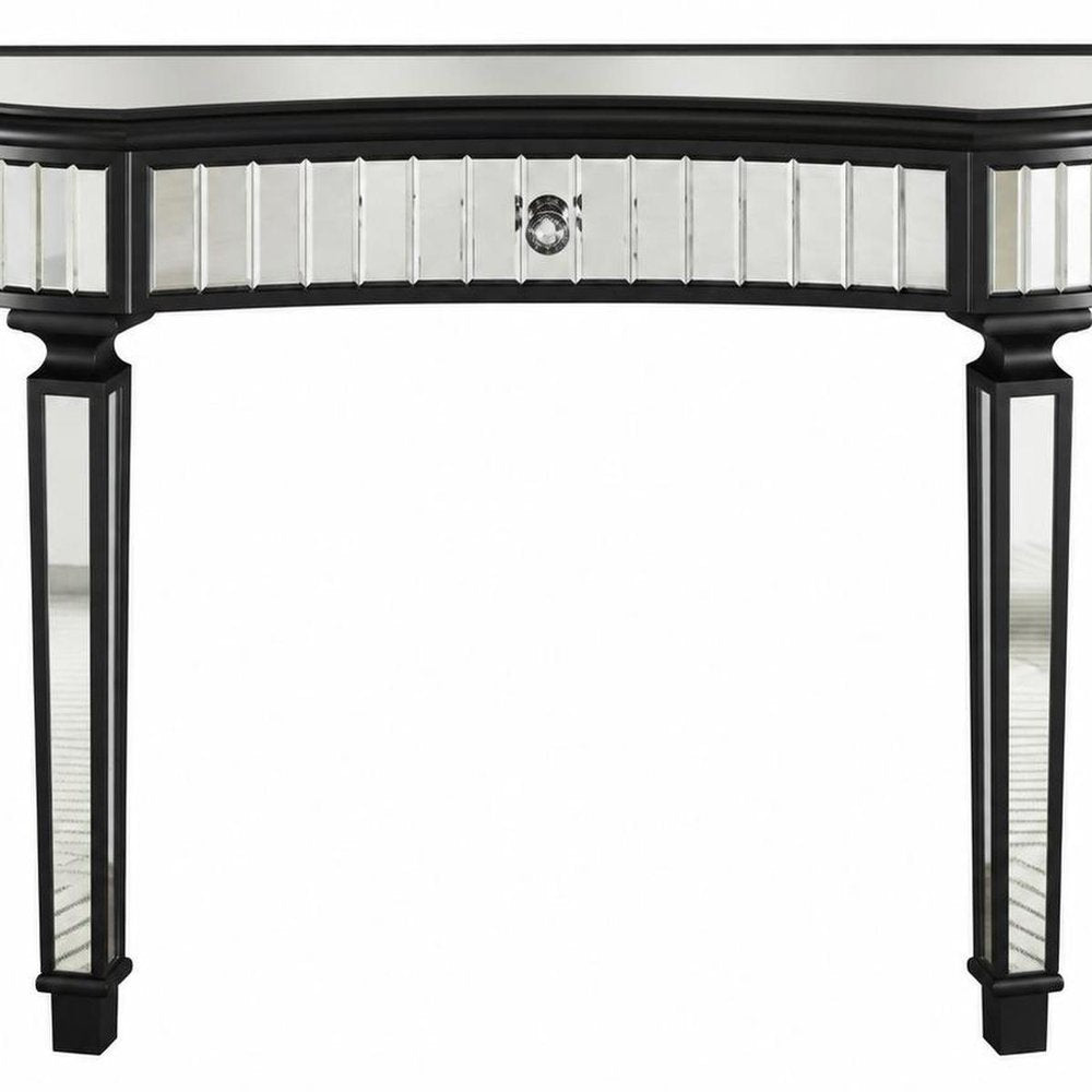 47" Gold And Silver Mirrored Glass And Solid Wood Half Moon Console Table With Drawer HomeRoots