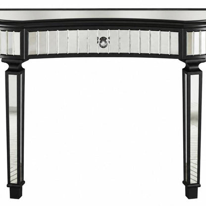 47" Gold And Silver Mirrored Glass And Solid Wood Half Moon Console Table With Drawer HomeRoots