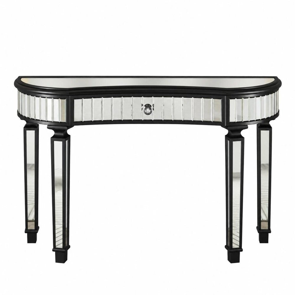 47" Gold And Silver Mirrored Glass And Solid Wood Half Moon Console Table With Drawer HomeRoots