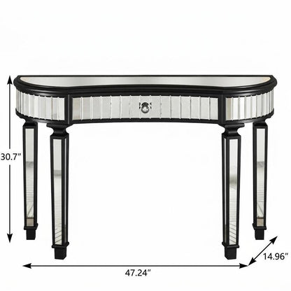 47" Gold And Silver Mirrored Glass And Solid Wood Half Moon Console Table With Drawer HomeRoots
