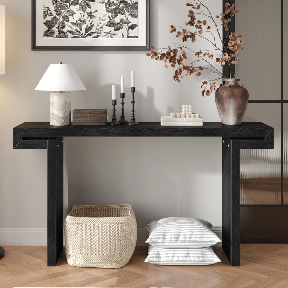 60" Natural Wood Pedestal Console Table