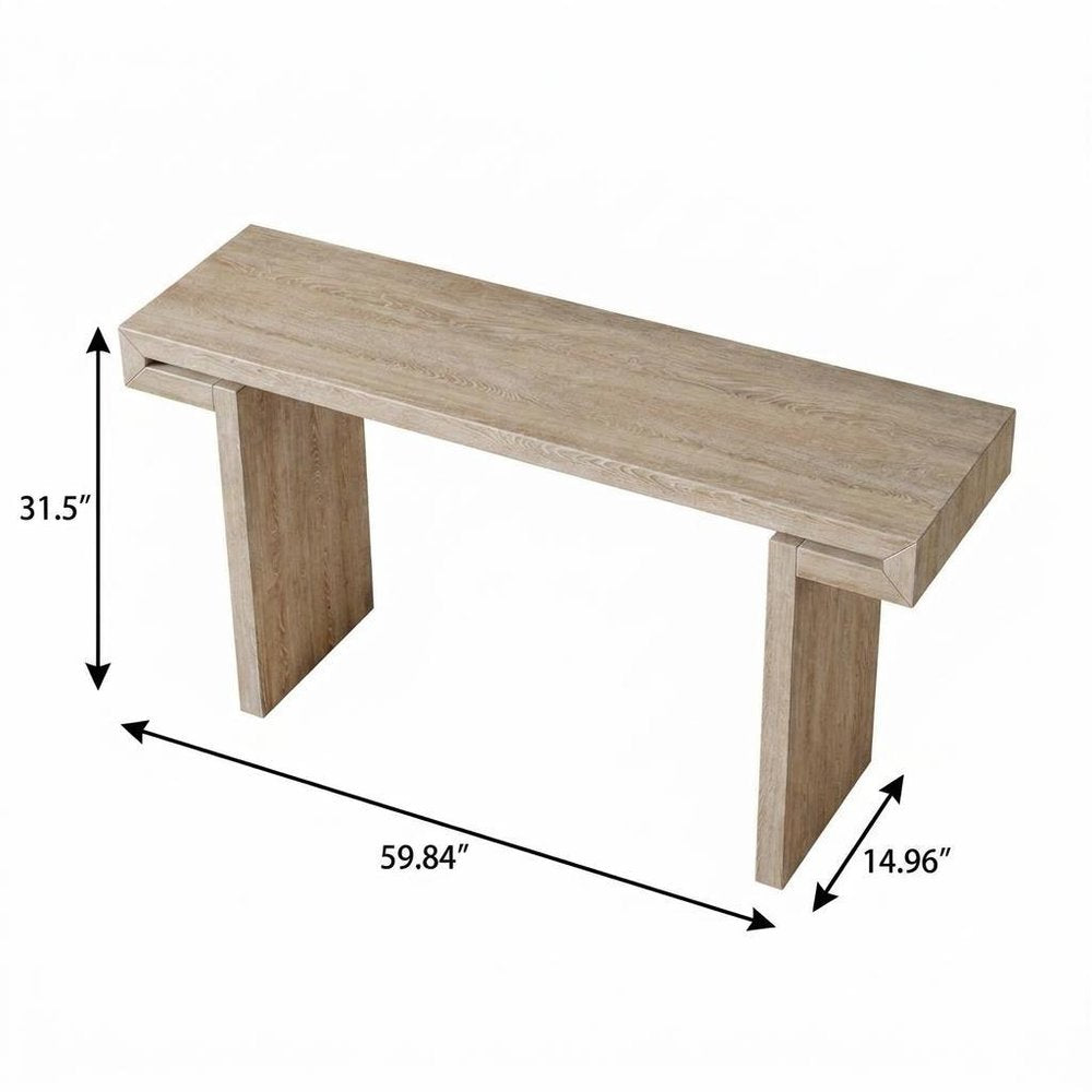 60" Natural Wood Pedestal Console Table