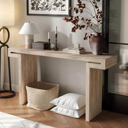 60" Natural Wood Pedestal Console Table