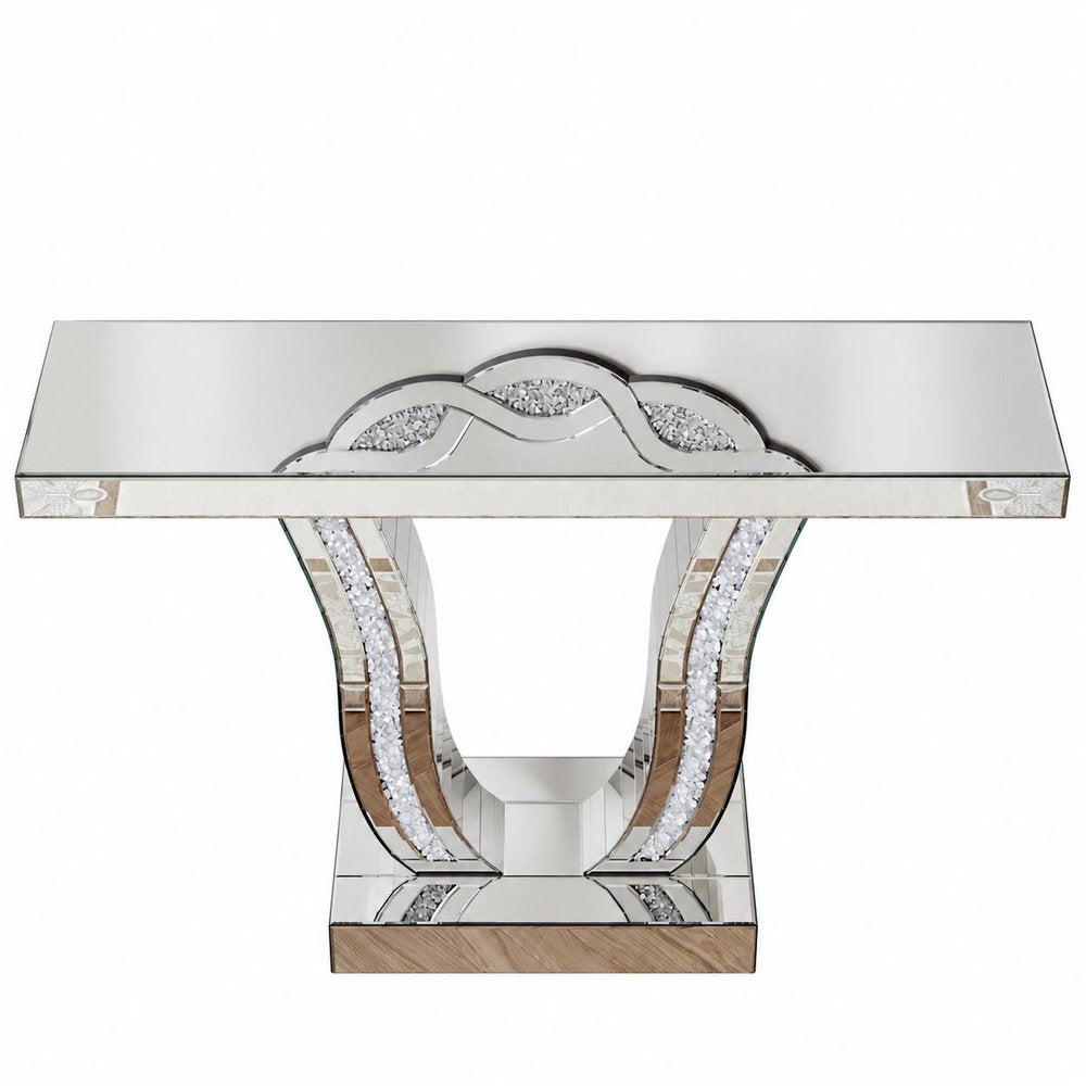 43" Silver Wood Glass Solid Wood Faux Crystal And Stone Pedestal Console Table — view 4