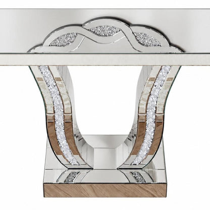 43" Silver Wood Glass Solid Wood Faux Crystal And Stone Pedestal Console Table HomeRoots