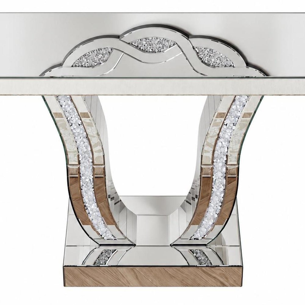 43" Silver Wood Glass Solid Wood Faux Crystal And Stone Pedestal Console Table HomeRoots