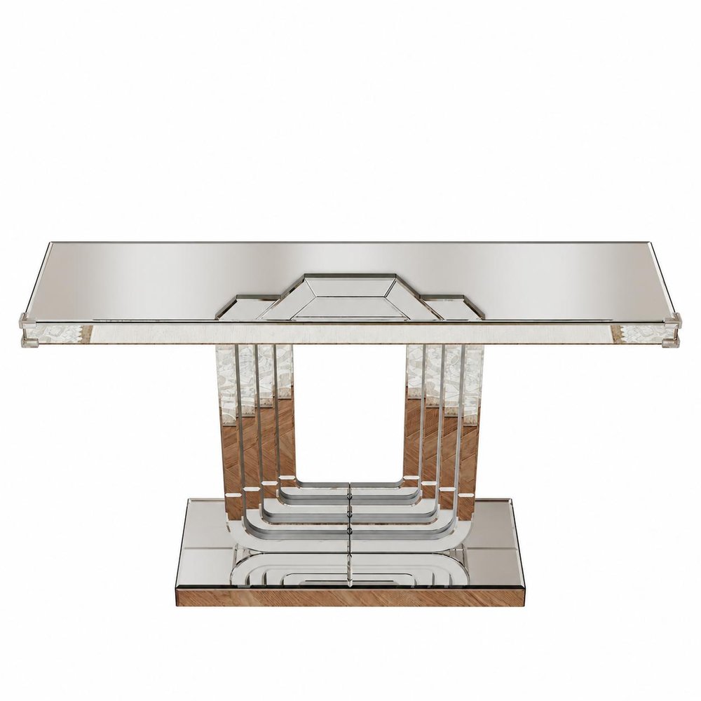 47" Silver Glass And Solid Wood Sled Console Table HomeRoots