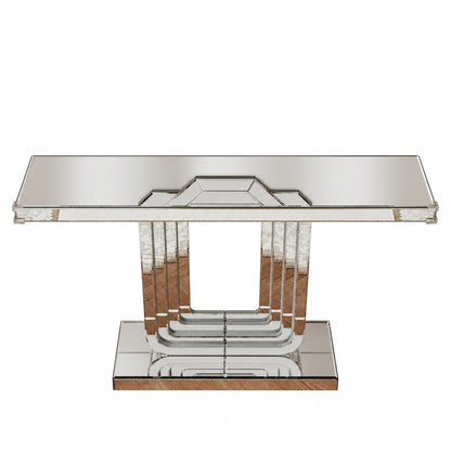 47" Silver Glass And Solid Wood Sled Console Table HomeRoots