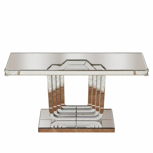 47" Silver Glass And Solid Wood Sled Console Table
