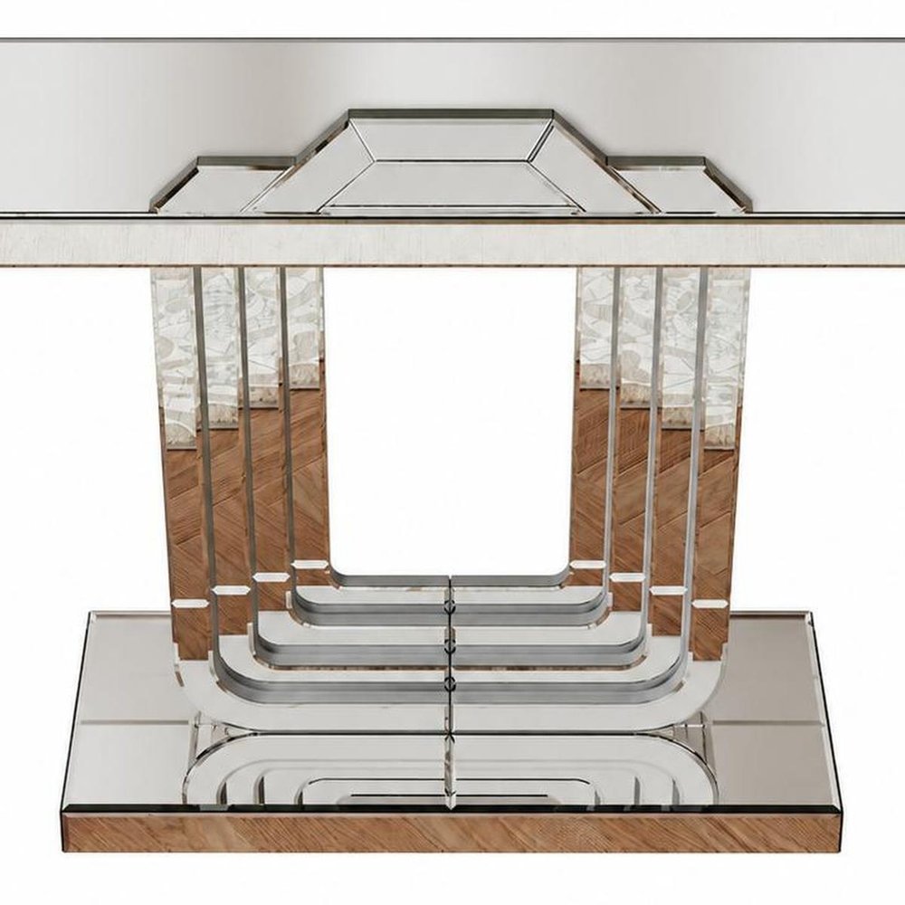 47" Silver Glass And Solid Wood Sled Console Table HomeRoots